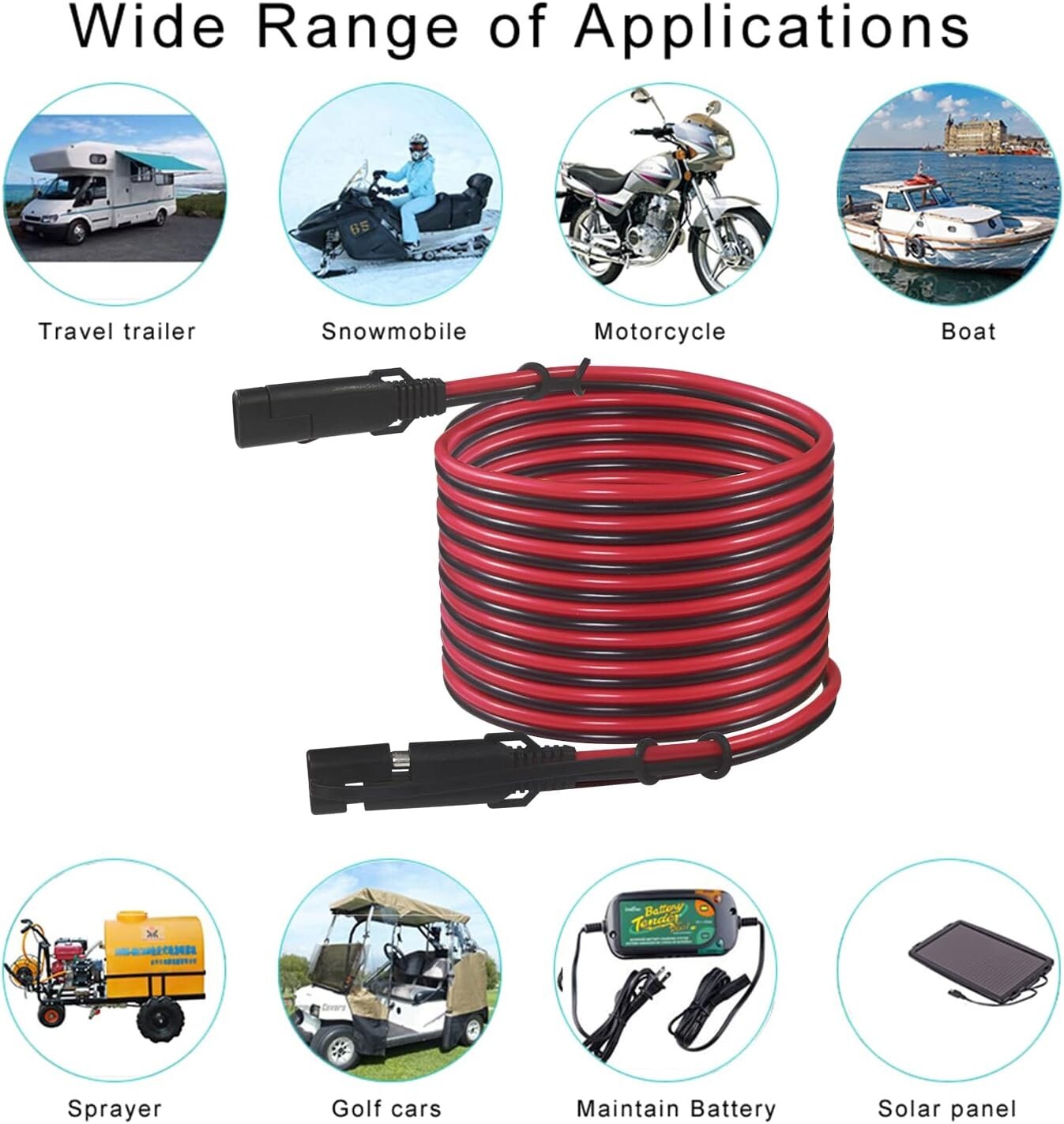 SAE to SAE Extension Cable 16AWG – 20FT SAE Cable Battery Charger Extension C