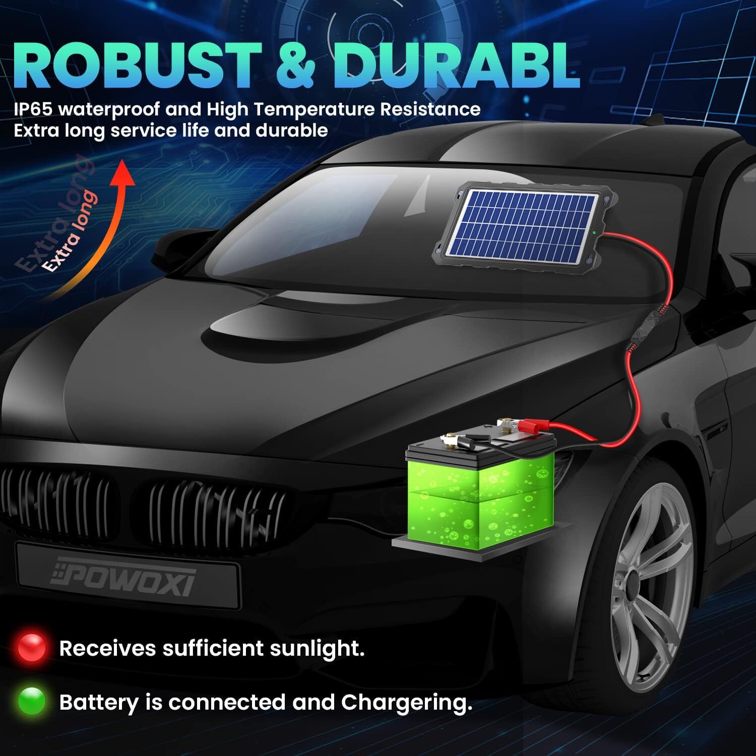 POWOXI 7.5w Solar Battery Trickle Charger Maintainer 12v Solar Panel Kit for Car