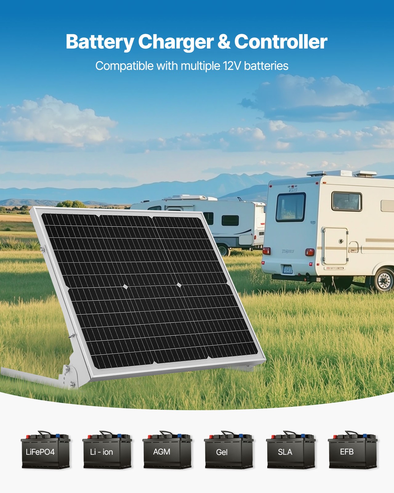 Uimoso 50W 12V Solar Trickle Charger Kit with Advanced MPPT Controller