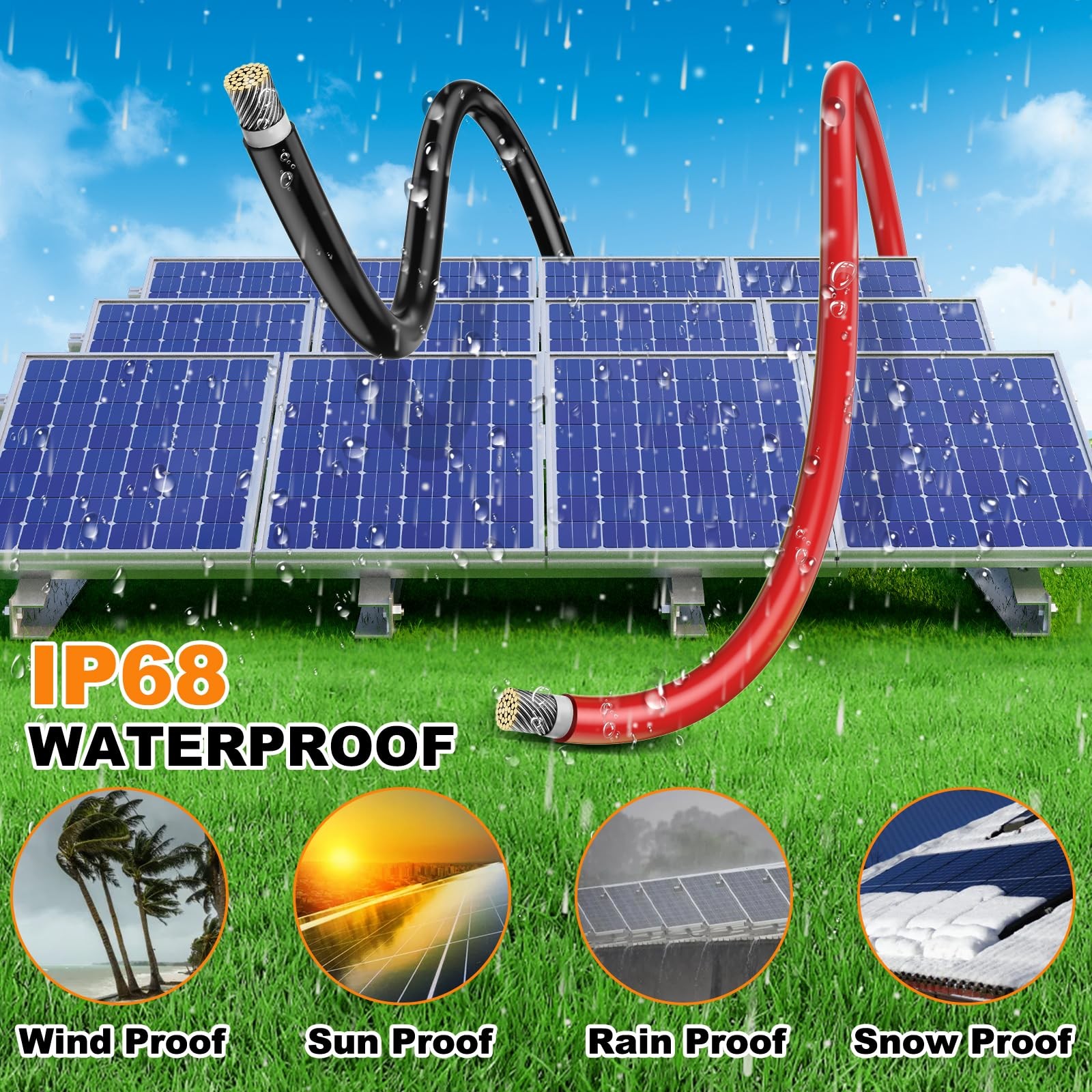 Oududianzi 2×32.8 Feet Solar Panel Wire, 10AWG Solar Wire Tinned Copper 10 Gauge