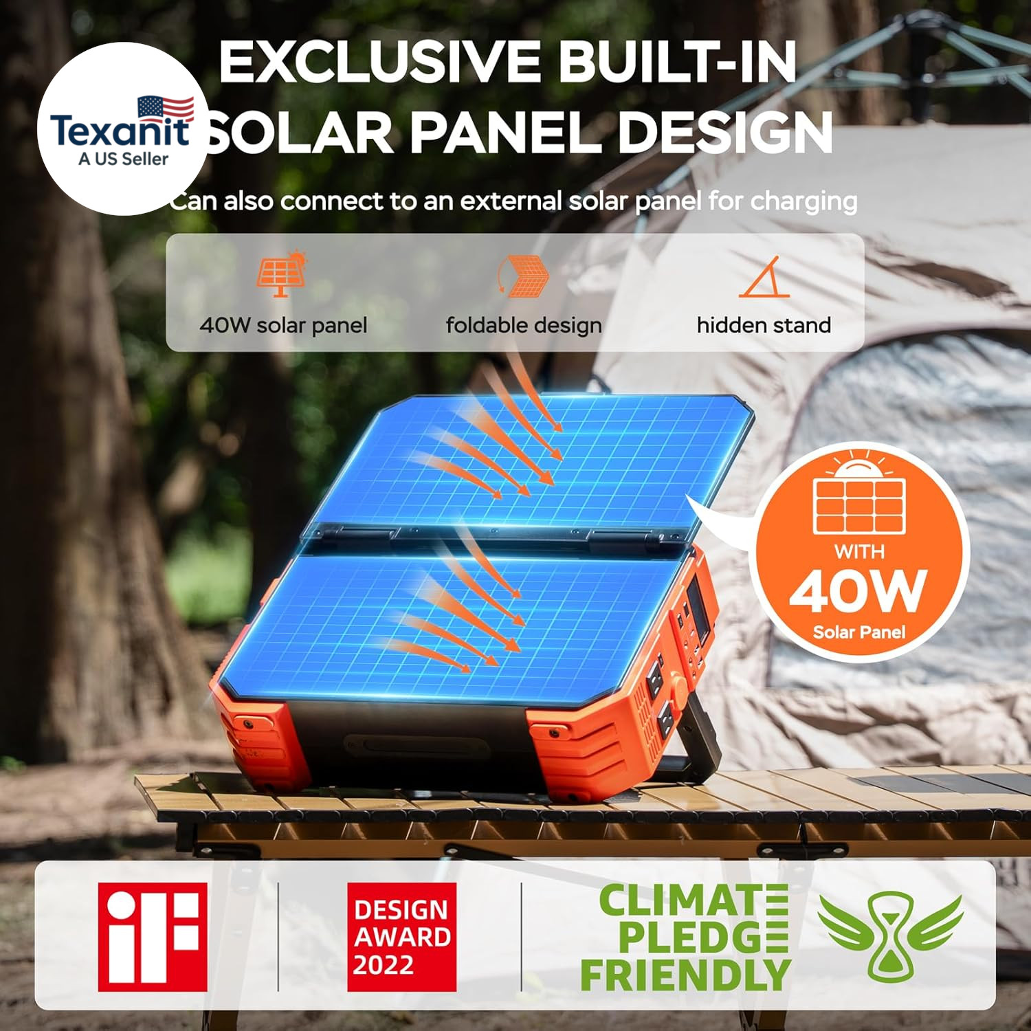 Portable Power Station 1600W (Peak 3200W), Built-In Solar Panel, 1024Wh Lifepo4