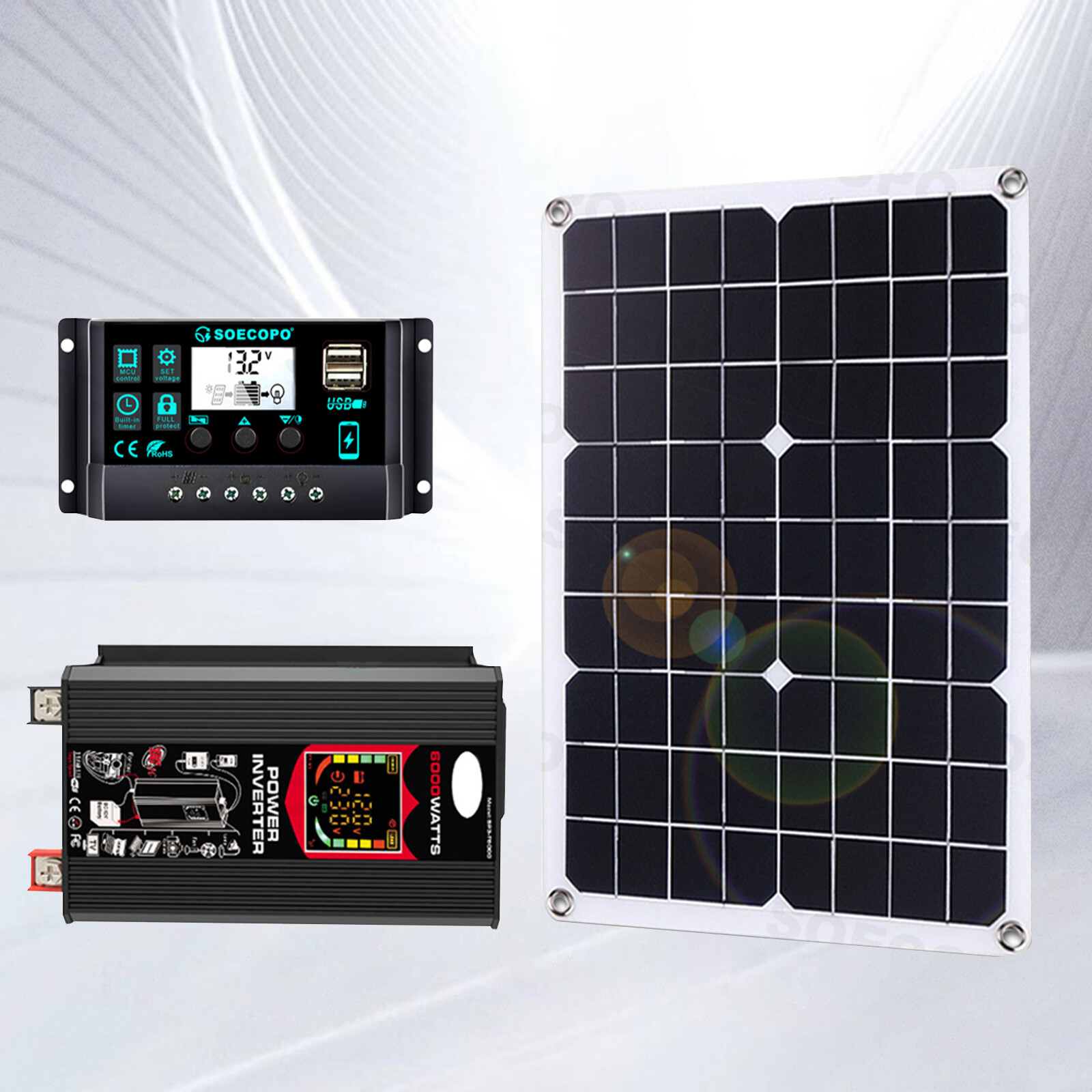 6000W 100A 220V Solar Panel Kit Complete Solar Power Generator Home Grid Syste