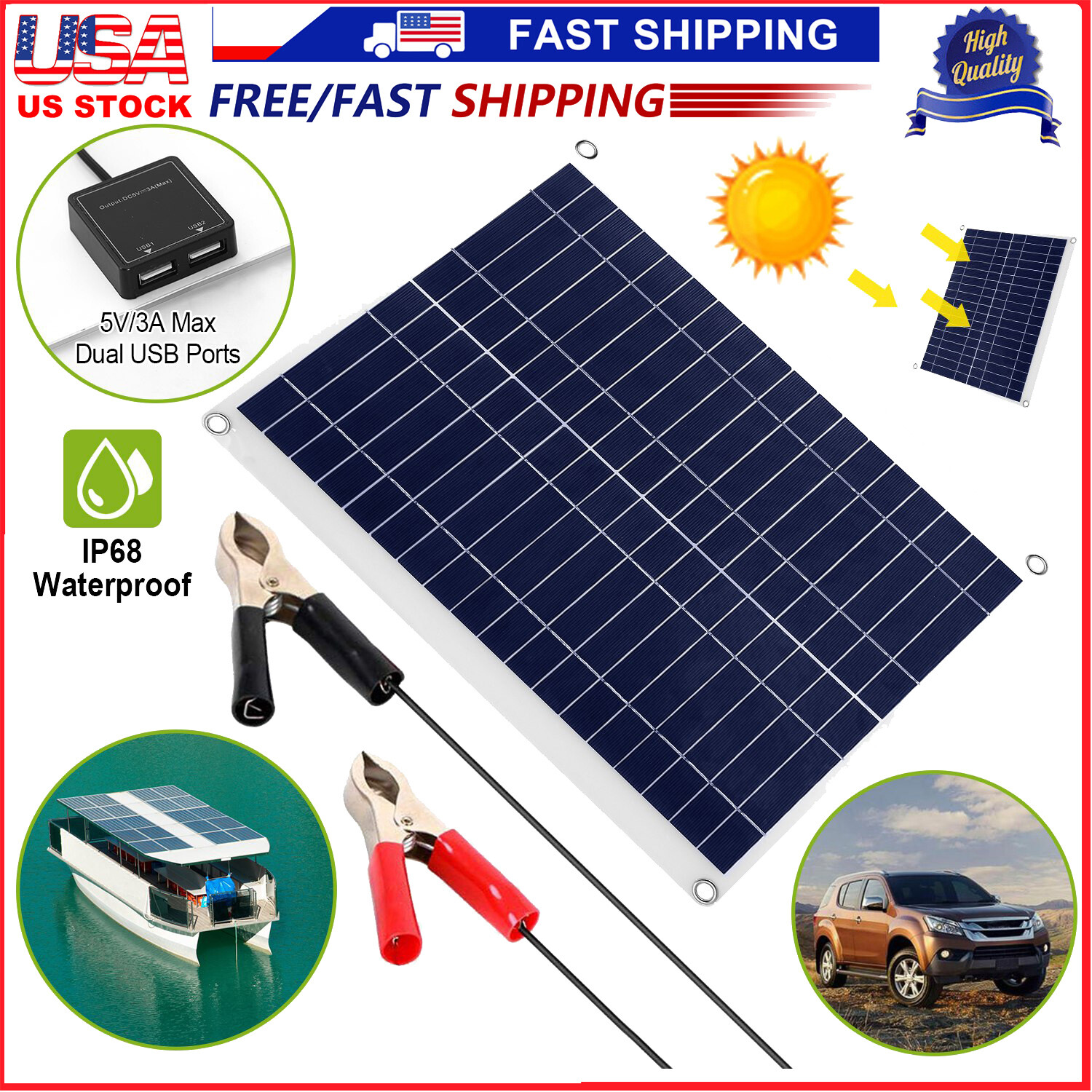 iMountek 25W 12V Solar Panel Battery Maintainer Charger for Car RV Boat IP68