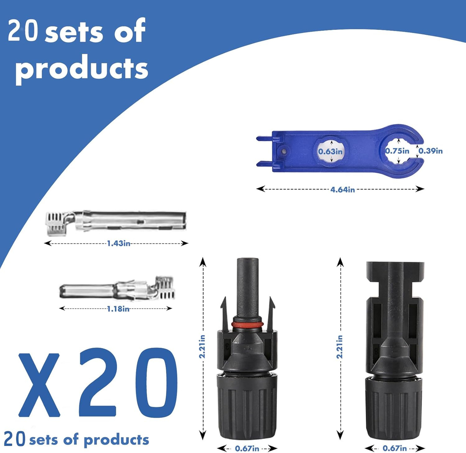 40 Pieces Solar Connectors Waterproof MC4 Male Female 1000V 30A IP67 with