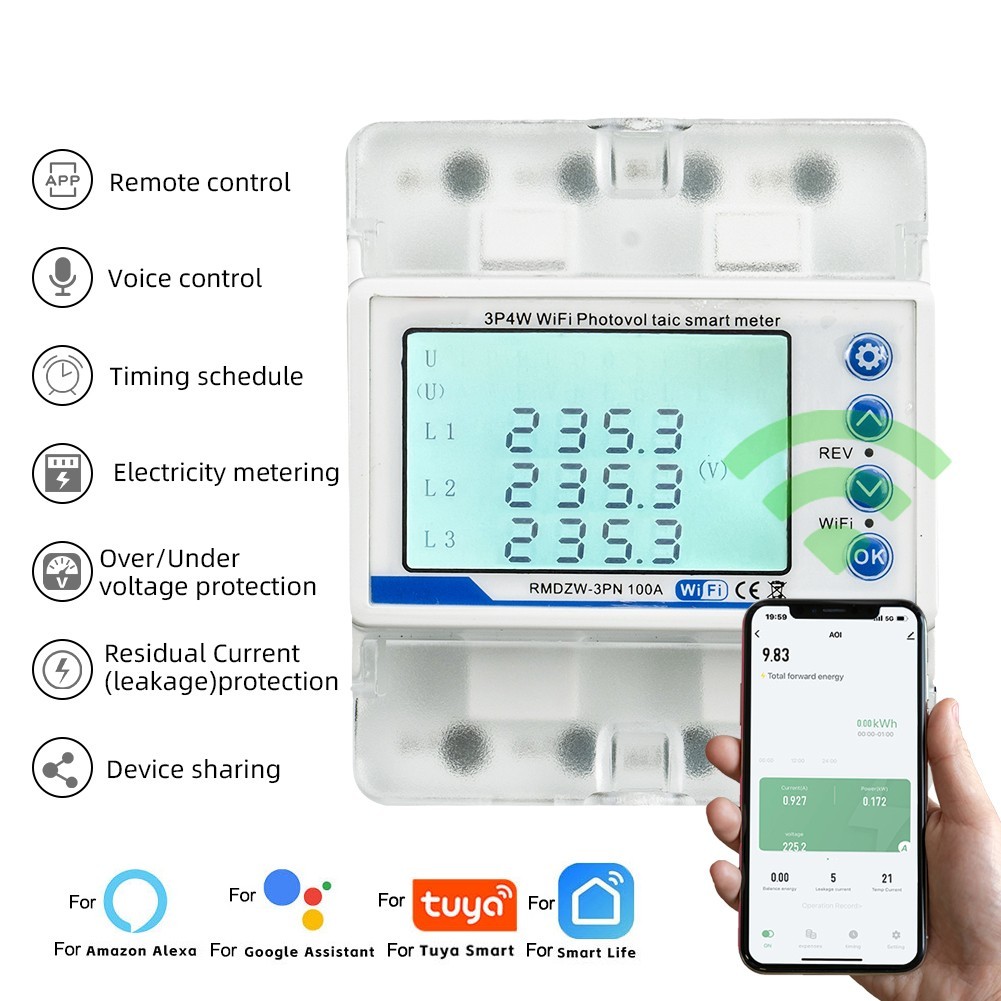 Smart WiFi Energy Meter Three Phase by For Tuya with Voltage Protection
