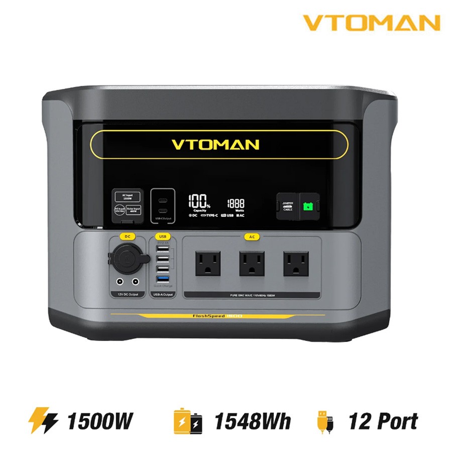 VTOMAN FlashSpeed 1500 Portable Power Station 1548Wh, LiFePO4 Solar Generator