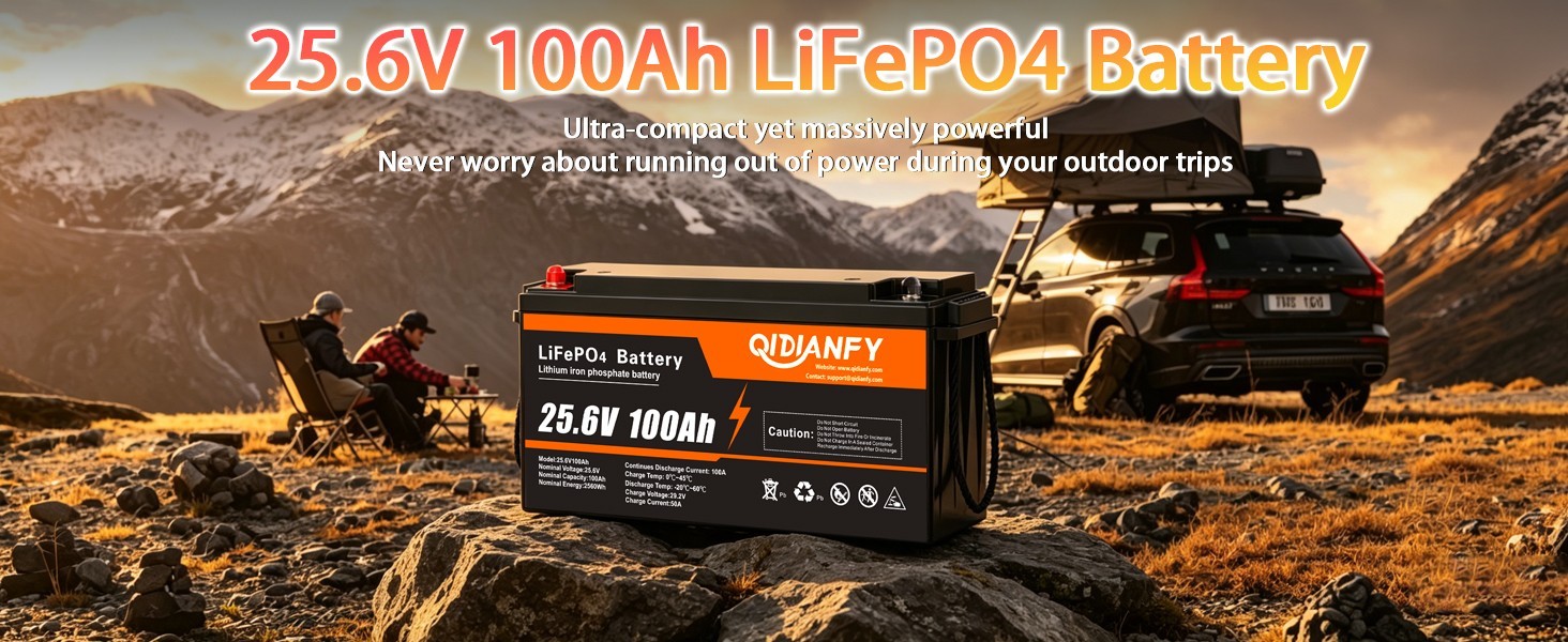 24V 100Ah LiFePO4 Lithium Battery 2560wh 100A BMS Deep Cycles For RV Off-Grid