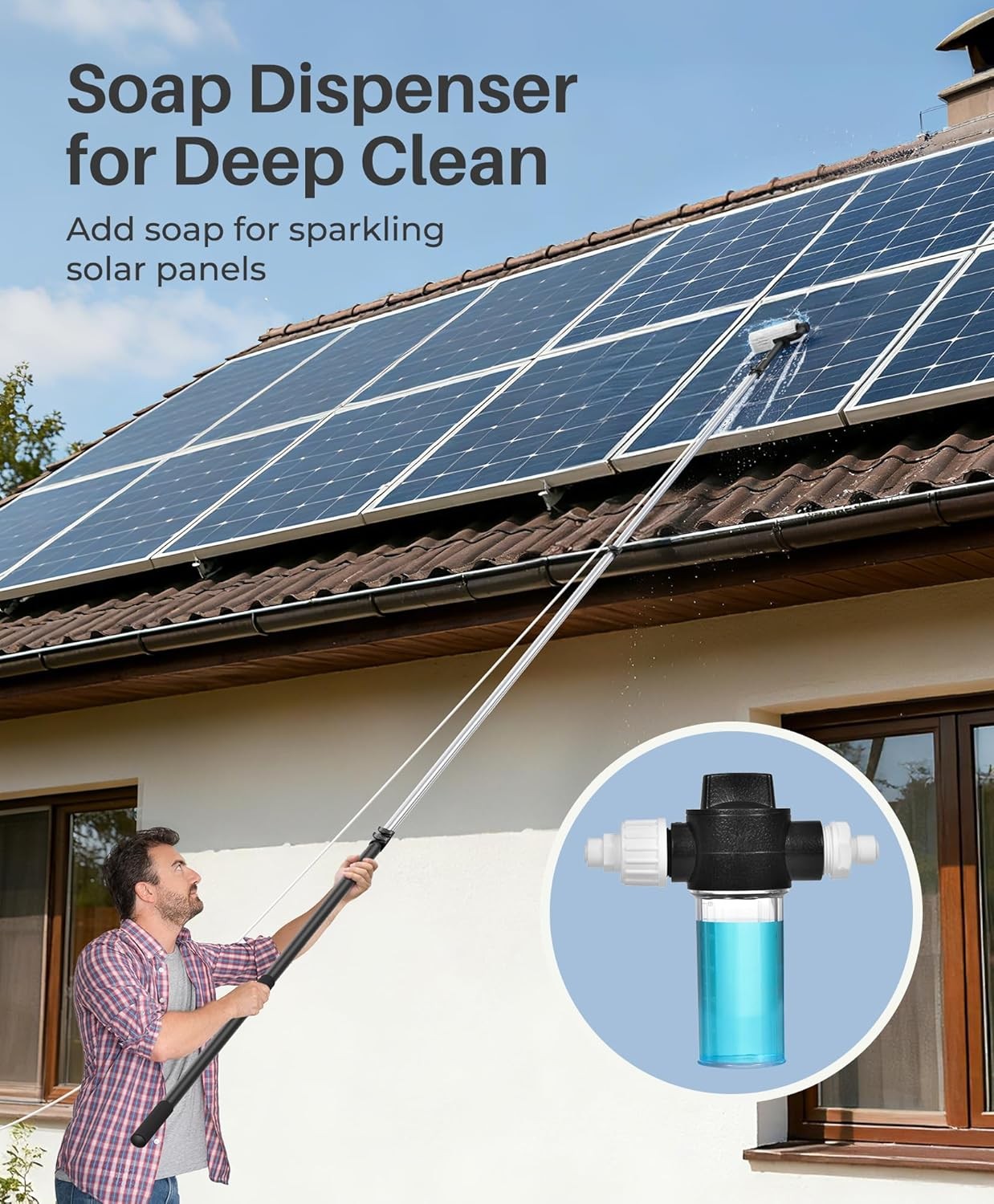 20ft Electric Solar Panel Cleaning Brush Kit Water Fed Pole 2 Speed Soap Dispens