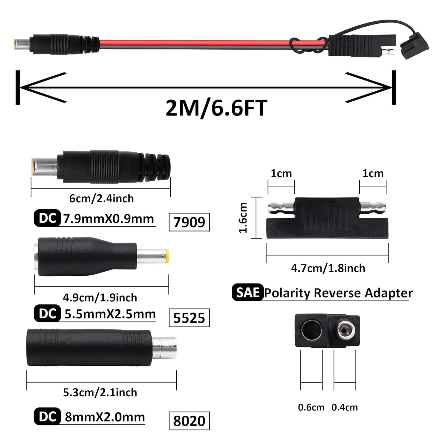 Connector to DC7909 8mm Adapter 14 AWG Extension Cable with DC7909 to DC5525/DC8
