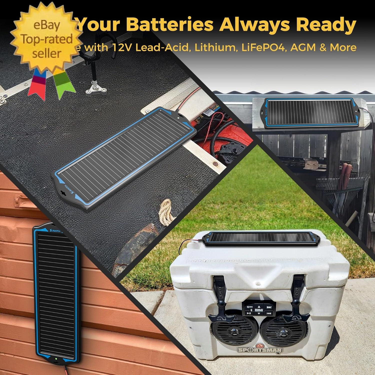 12V Solar Battery Charge:Waterproof Portable Solar Panel Kit -Battery Maintainer