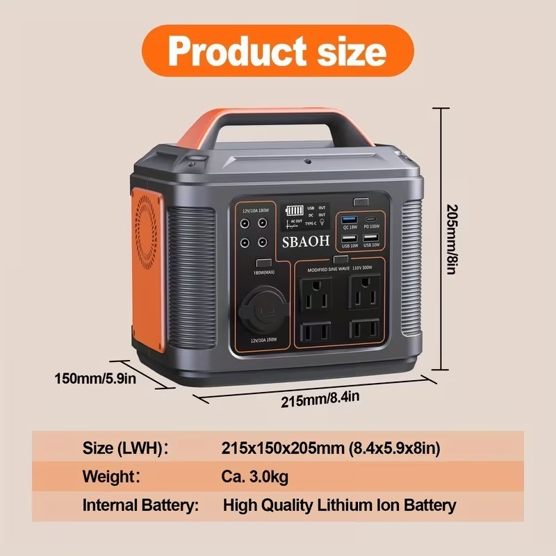 300W Portable Power Station Backup Battery Solar Generator with 60W Solar Panel