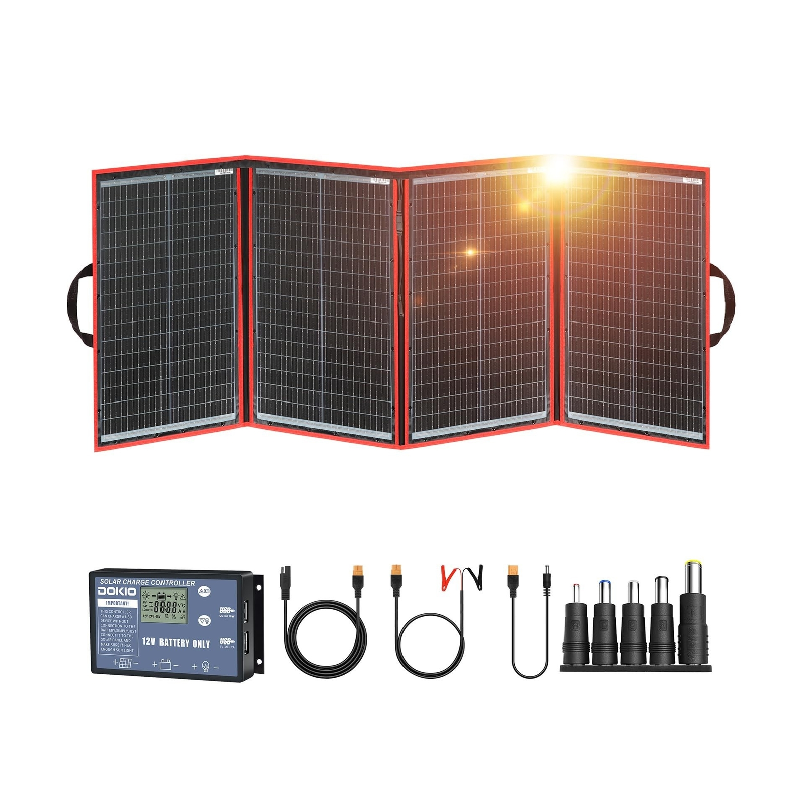 DOKIO 220w 18v Portable Foldable Solar Panel Kit (29x21inch,11.7lb) Solar Cha…