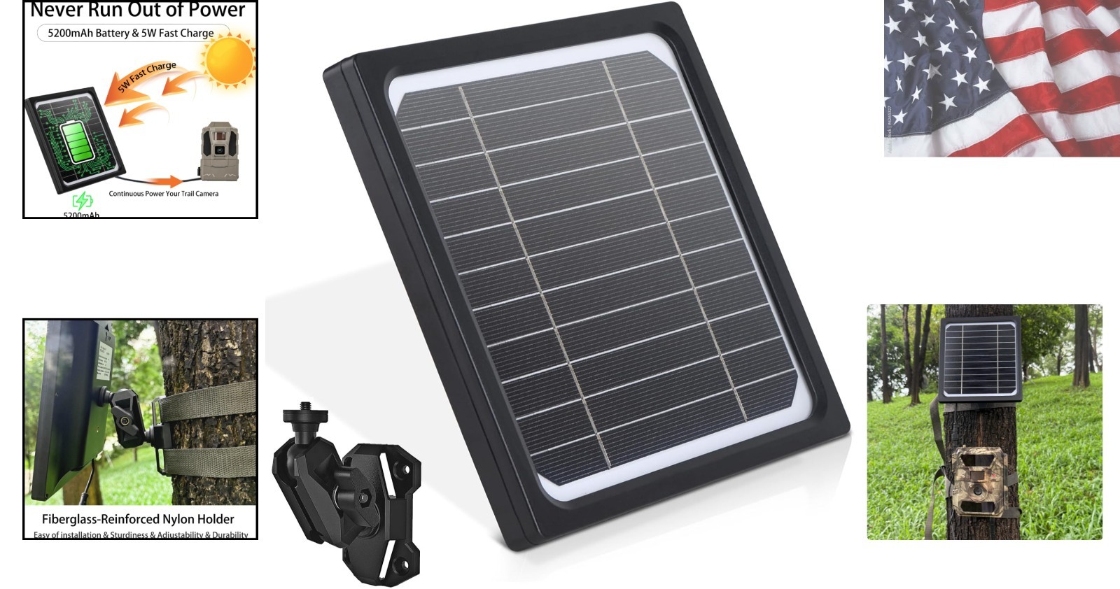 5W 12V Solar Panel for Trail Camera with 5200mAh Rechargeable Battery – Wate…