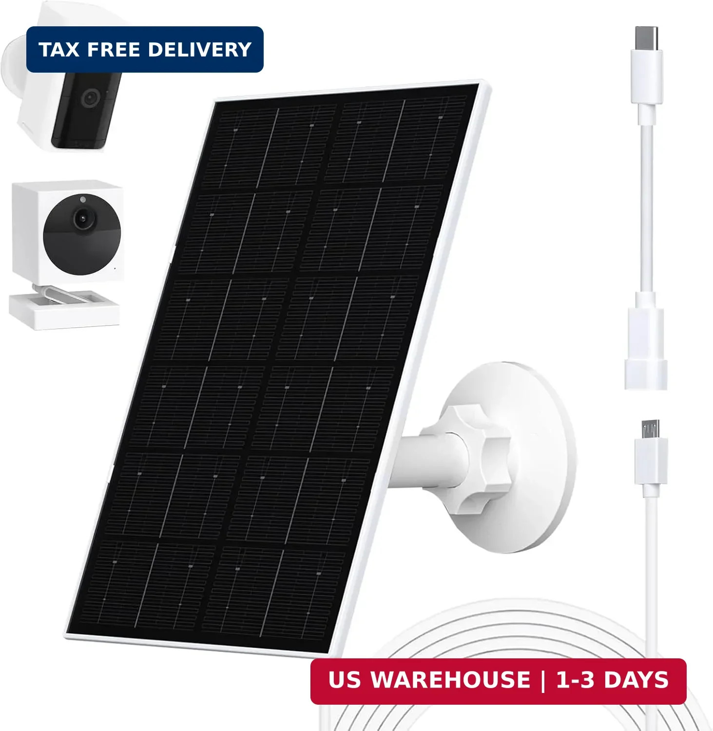 4W Solar Panel for WYZE Camera, USB-C & Micro USB Adapter, 9.8Ft Cable, IP66 Wat