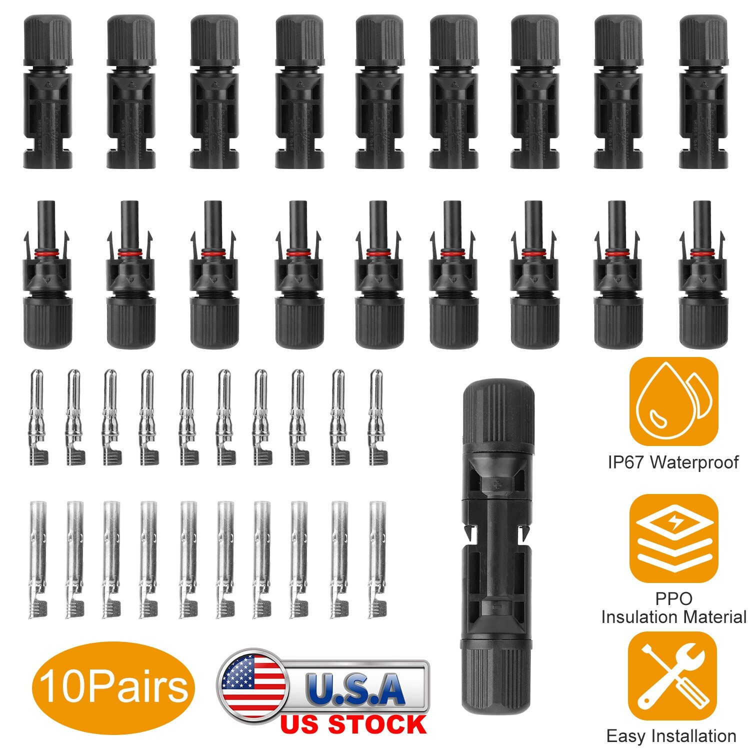 20 Pairs Solar Panel Connectors Male/Female Wire Cable Waterproof IP67