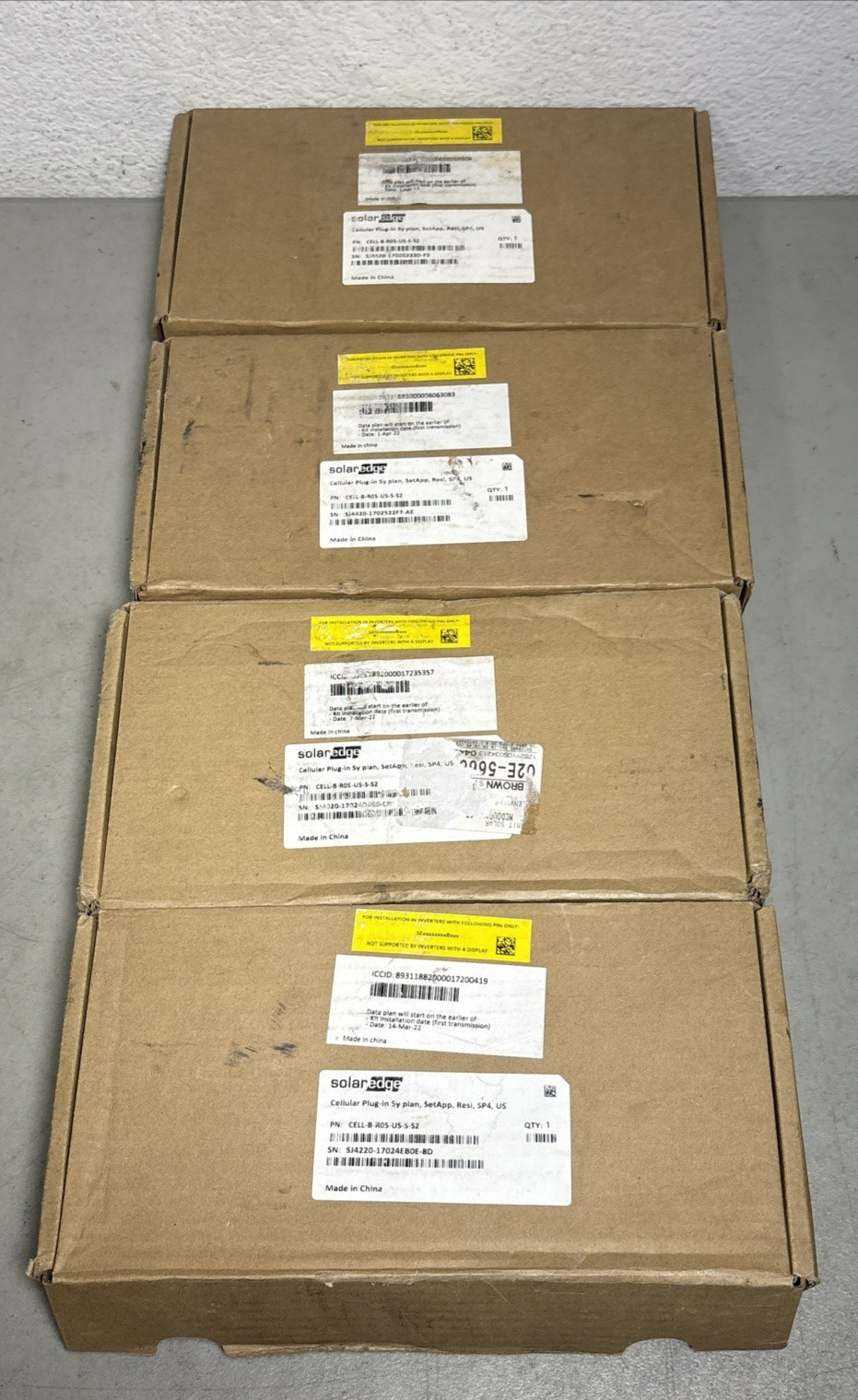 Lot of 4 New Solar Edge CELL-B-R05-US-S-Sw Cellular Plug-In Kits w/Sim Cards