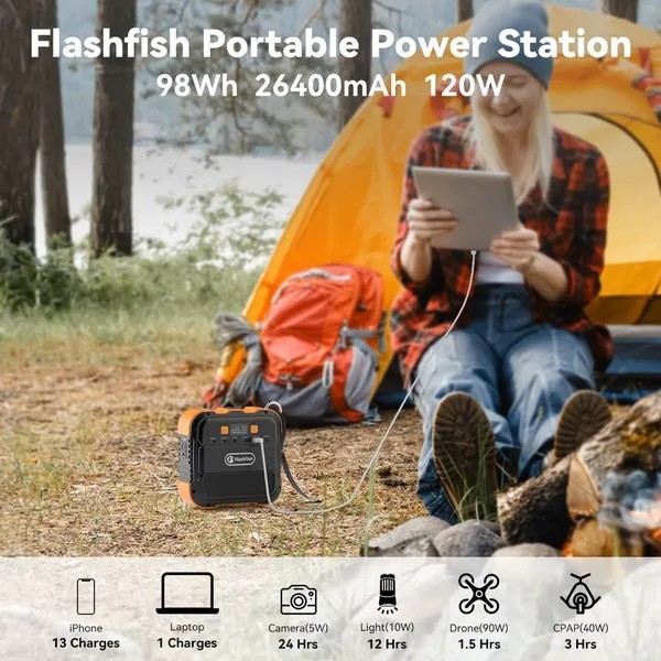 120W Portable Power Station 98Wh Solar Generator Backup Battery AC DC USB Type-C