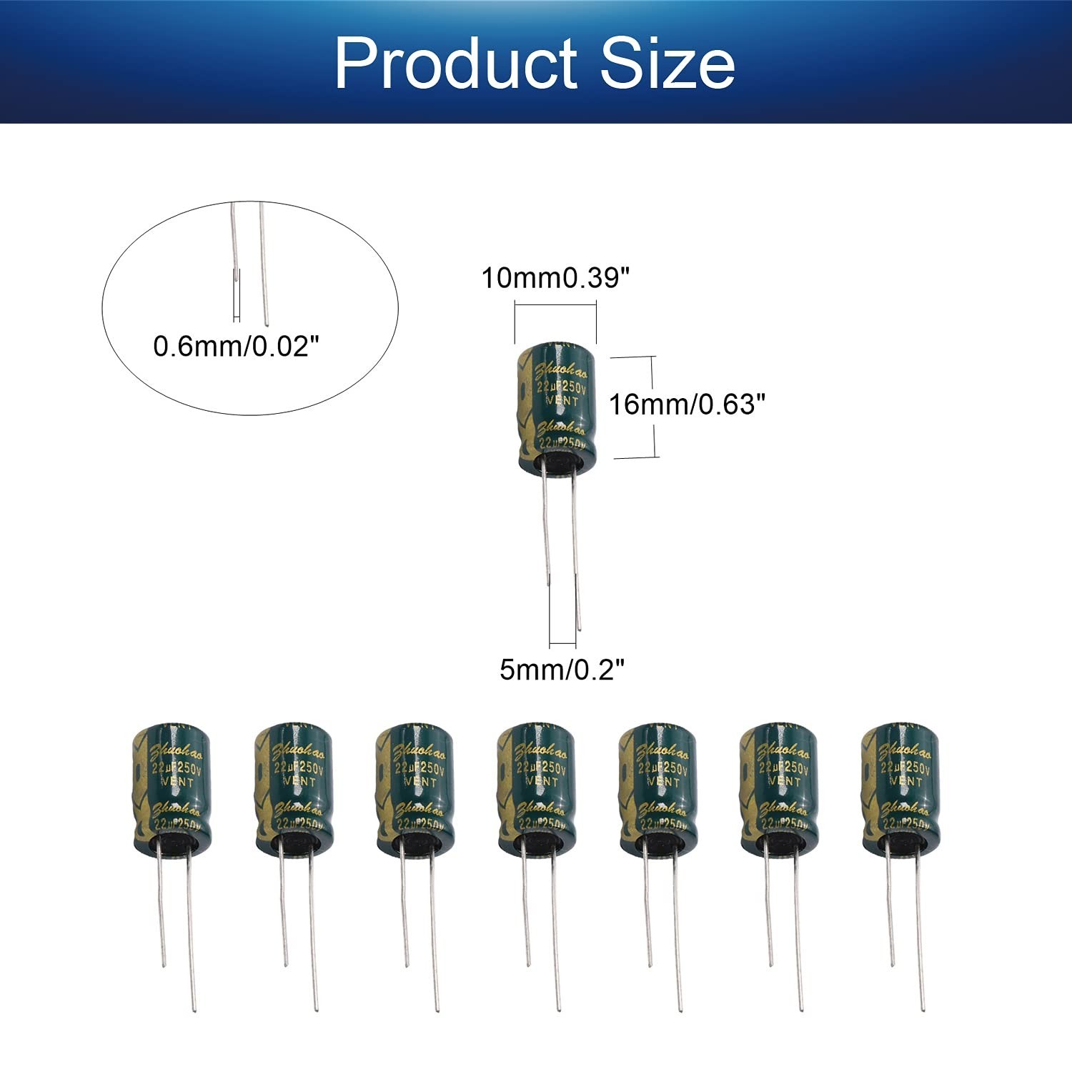 Fielect 10Pcs Aluminum Radial Electrolytic Capacitor Low ESR Green 22uF 250V …