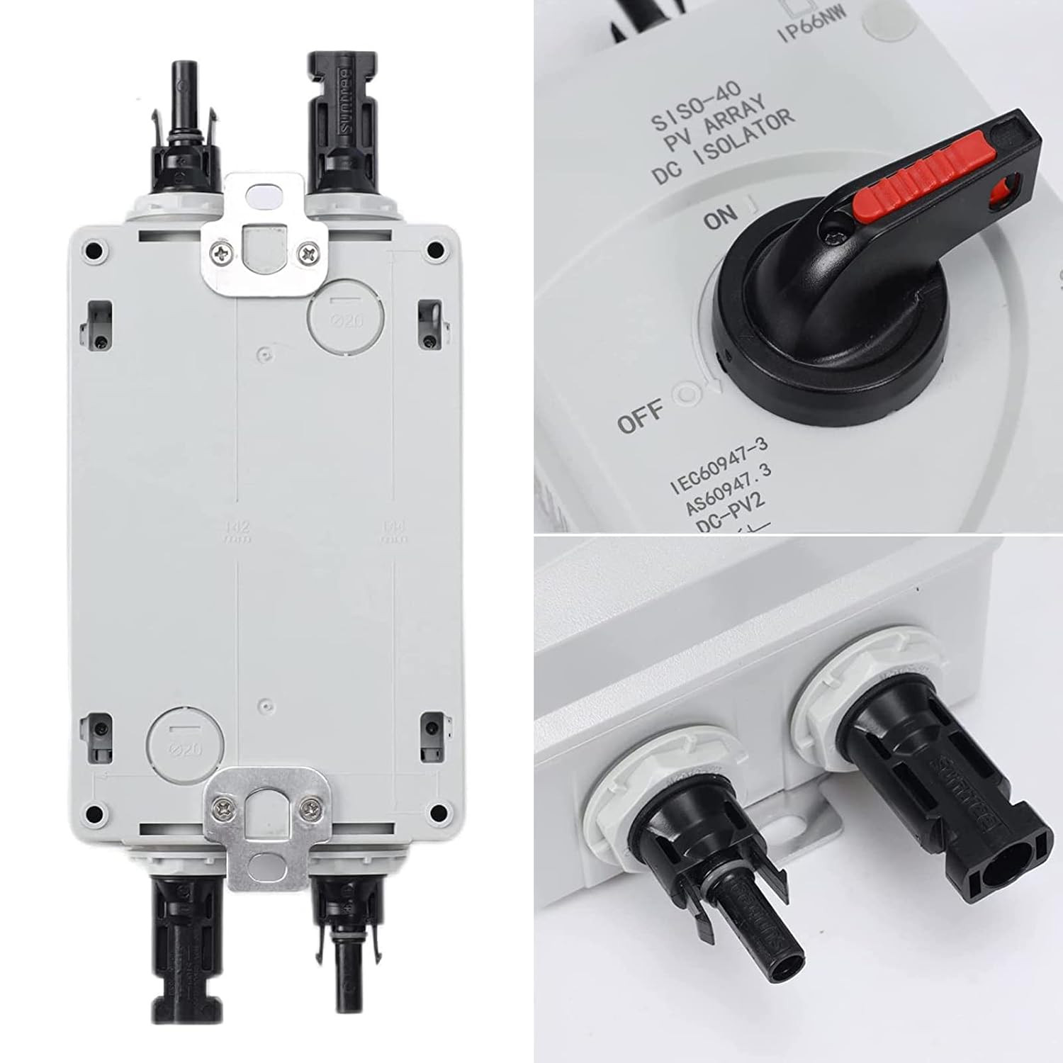 IP66 Solar Combiner Box， 32A PV DC Isolator Switch with Solar Connector for Sola