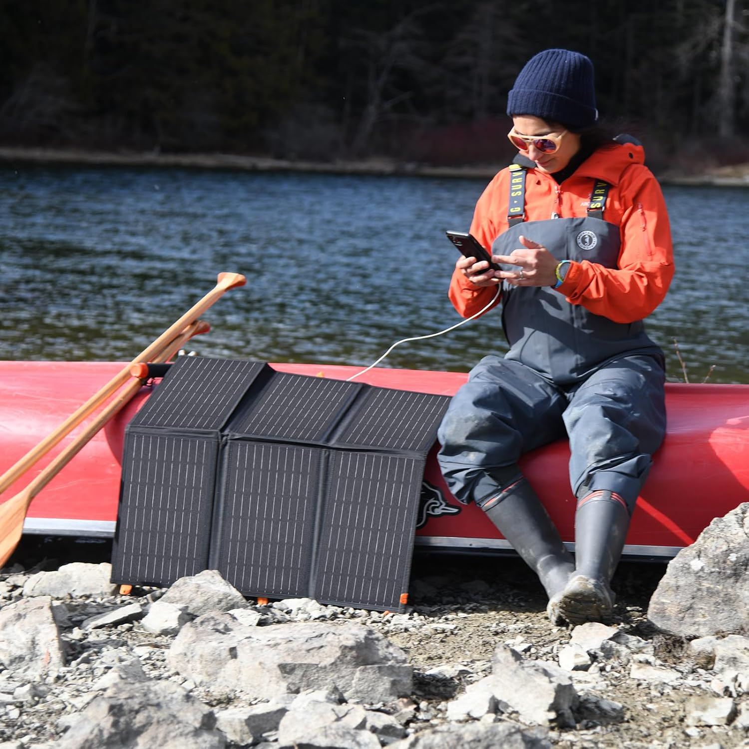 [Upgraded] 60W Portable Solar Panels Chargers QC3.0 USB-A USB-C DC5521 8Mm Outp