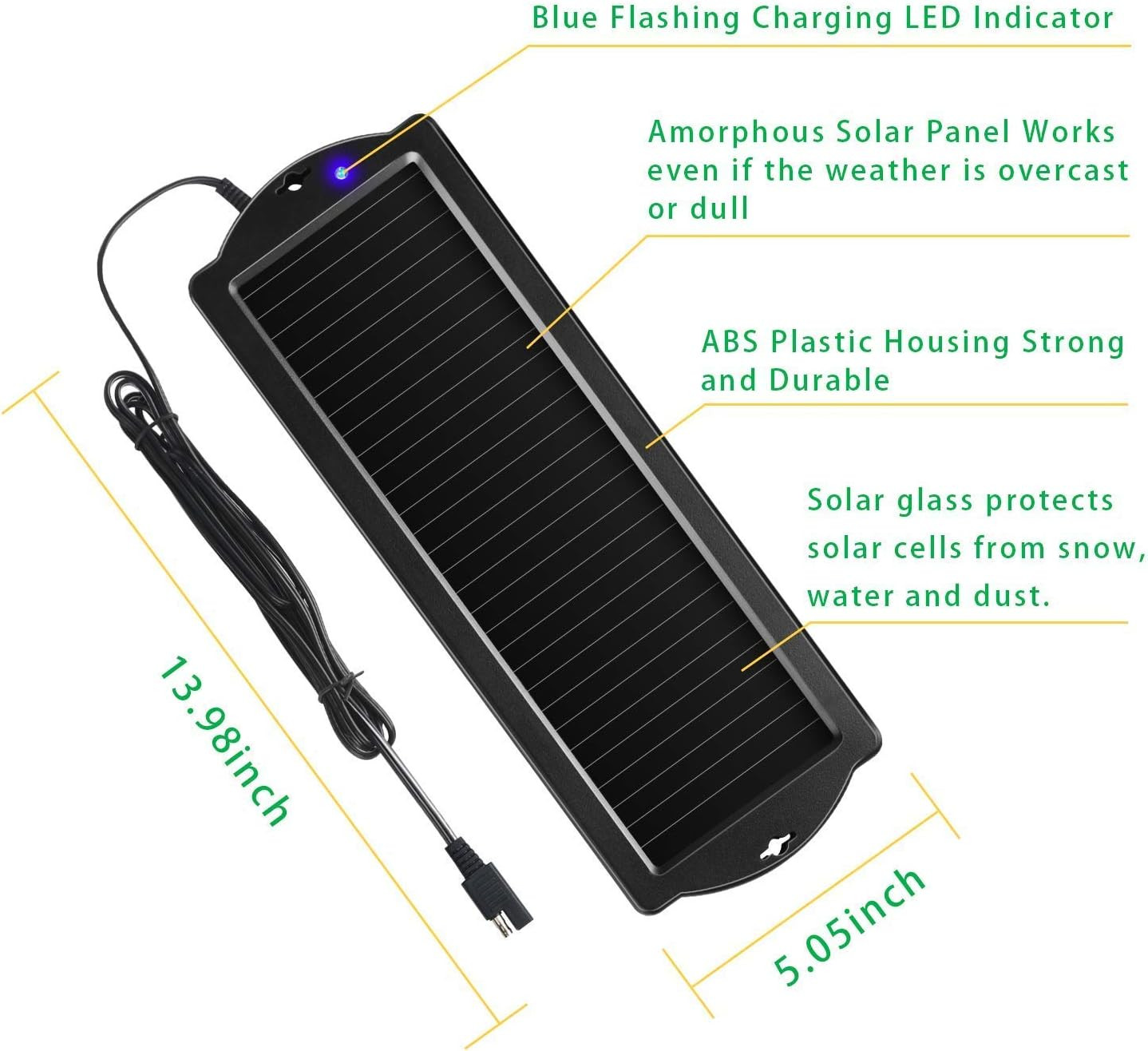 Car Battery Trickle Charger & Maintainer 12V Solar Panel Power Battery Charger w