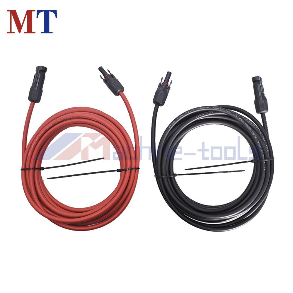 1 Pair 20FT Black + Red 6mm²/10AWG Solar Panel Extension Cable Wire Connector