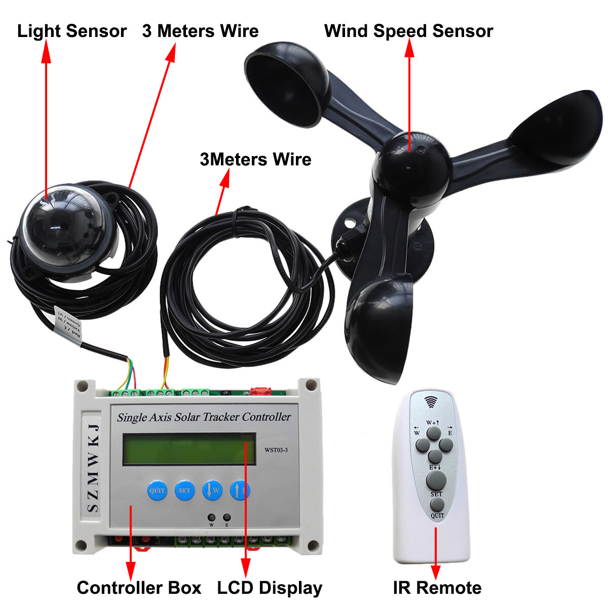 DC Electric Single Axis Solar Tracker Controller &Linear Actuator Anemometer Kit