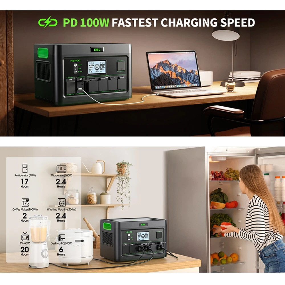 2400W 1843.2Wh Portable Power Station Solar Generator RV LiFePO4 Backup Battery