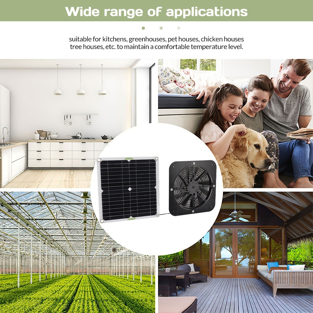 100W Solar Powered Exhaust Fan Ventilation Kit for Chicken Coop IP68 Waterproof