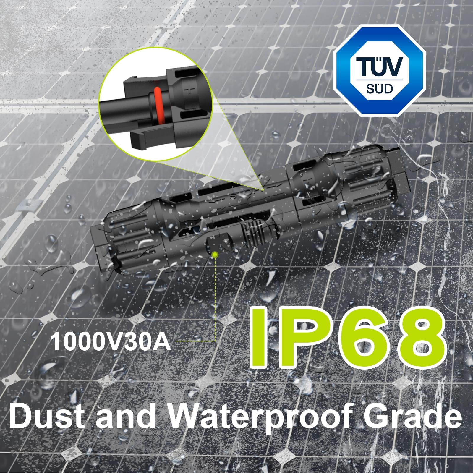 Solar Connector PV Cable 10AWG Male Female IP68 Waterproof Dustproof Adapter 30