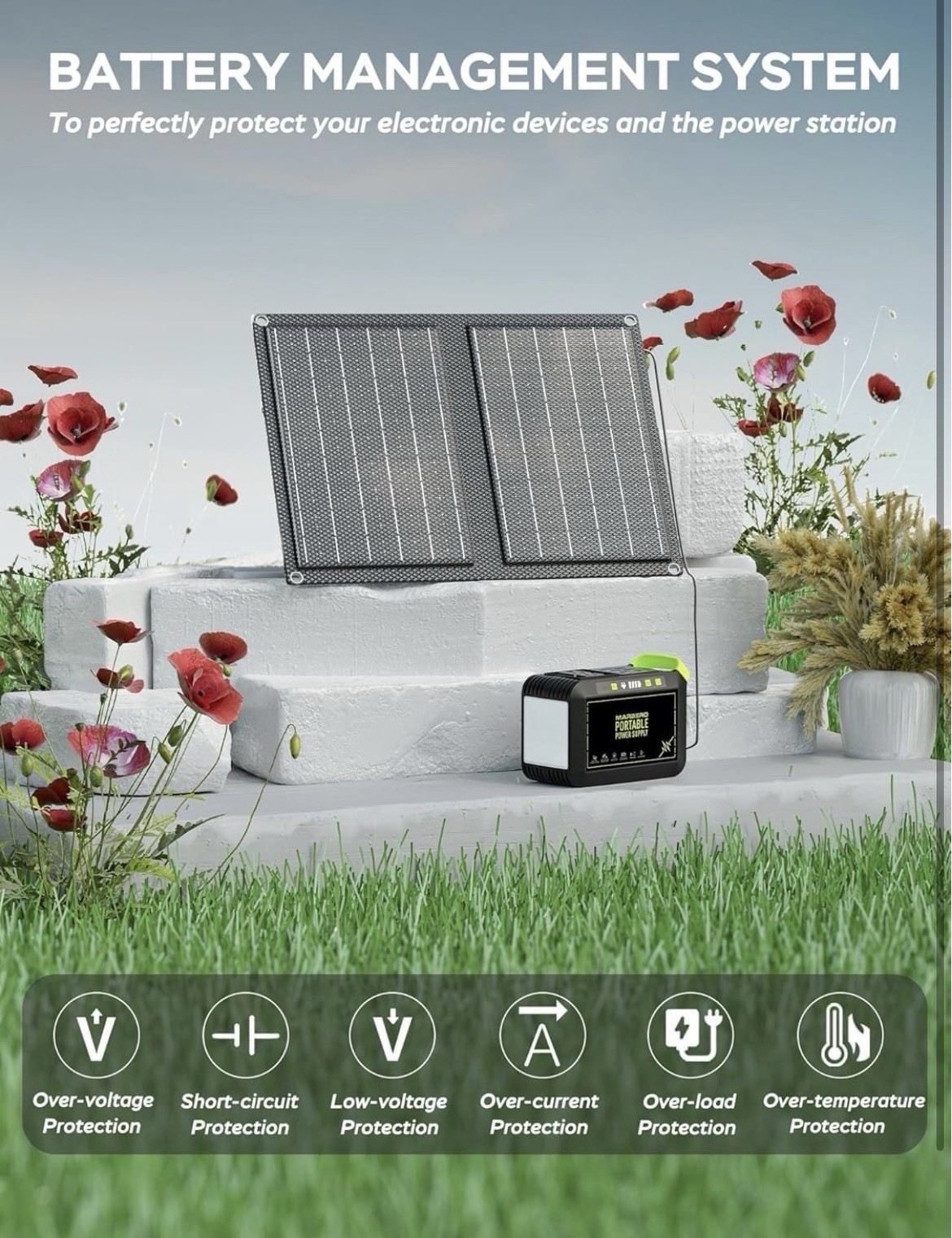 88.8Wh Solar Generator with 21W Solar Panel Included Portable Green Black