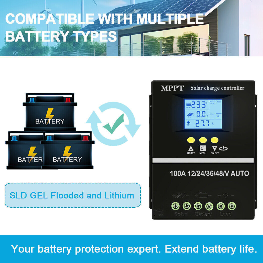 100A MPPT Solar Controller 12V24V36V 48V Battery Regulator for Lead-Acid/Lithium