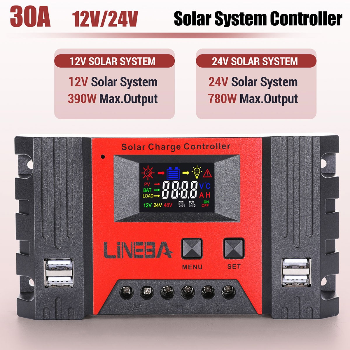 5200W PWM Solar Charge Controller 100A 12V 24V 48V USB Battery PV Regulator Auto