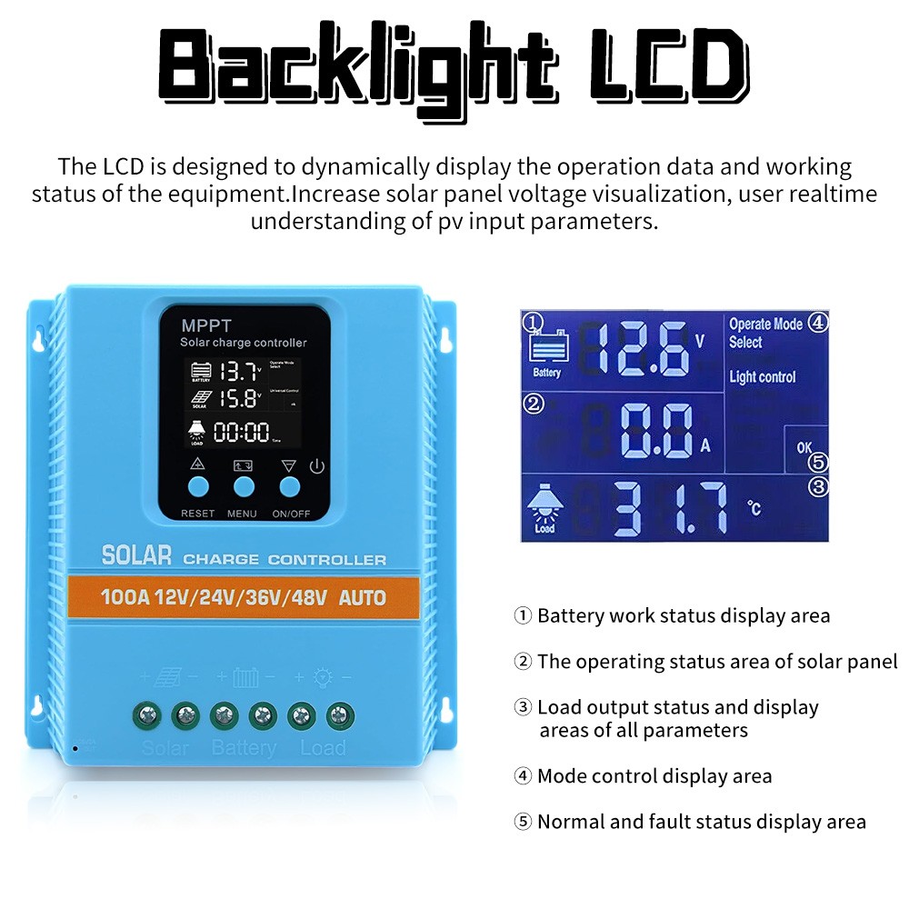 12-36V 100A MPPT REGULADOR DE BATERÍA SOLAR PANEL USB CONTROLADOR MANDO DE CARGA