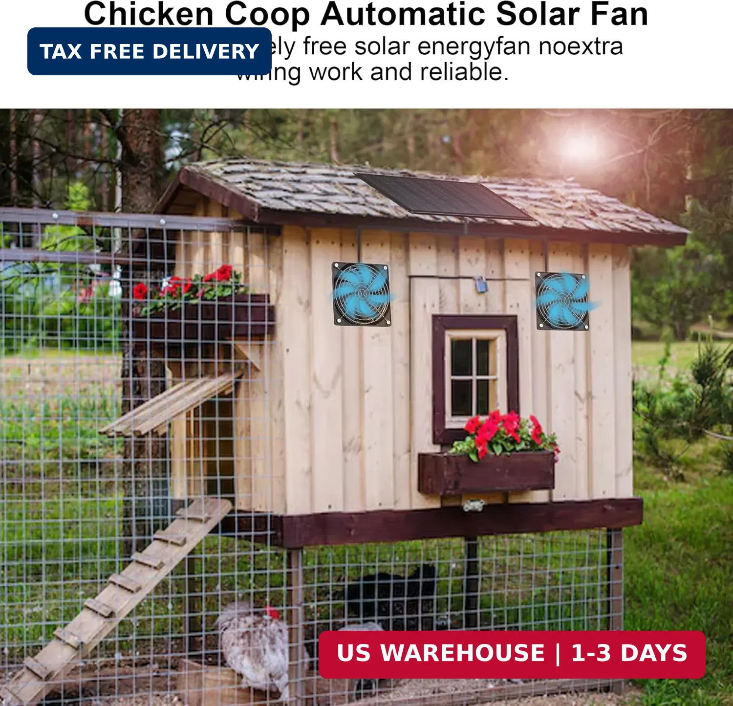 Solar Fan, 30W Solar Fan for greenhouses, Small Chicken coops, and pet Houses. I