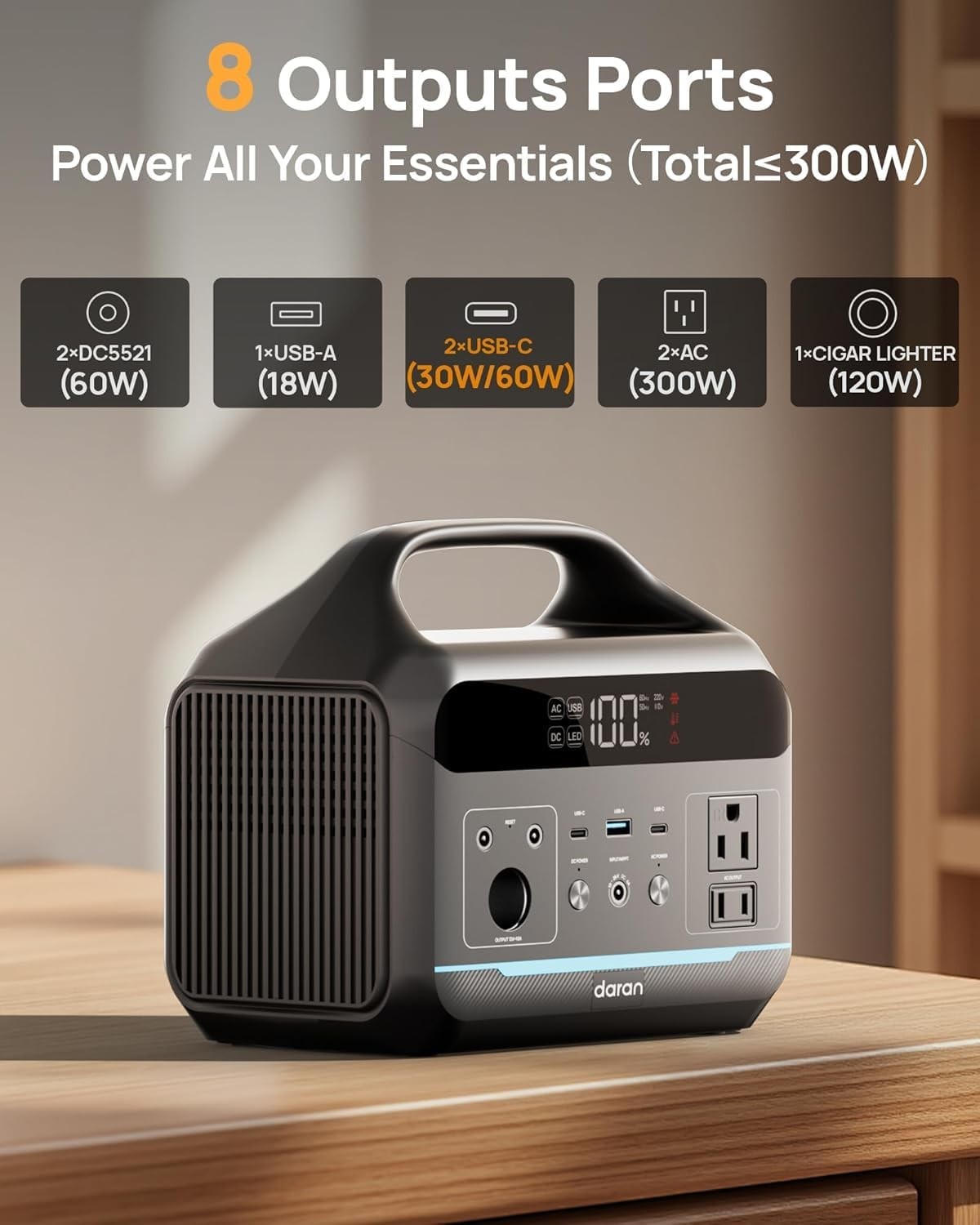 DaranEner Portable Power Station 300W, 192Wh Large Power Bank with 110V AC Outle
