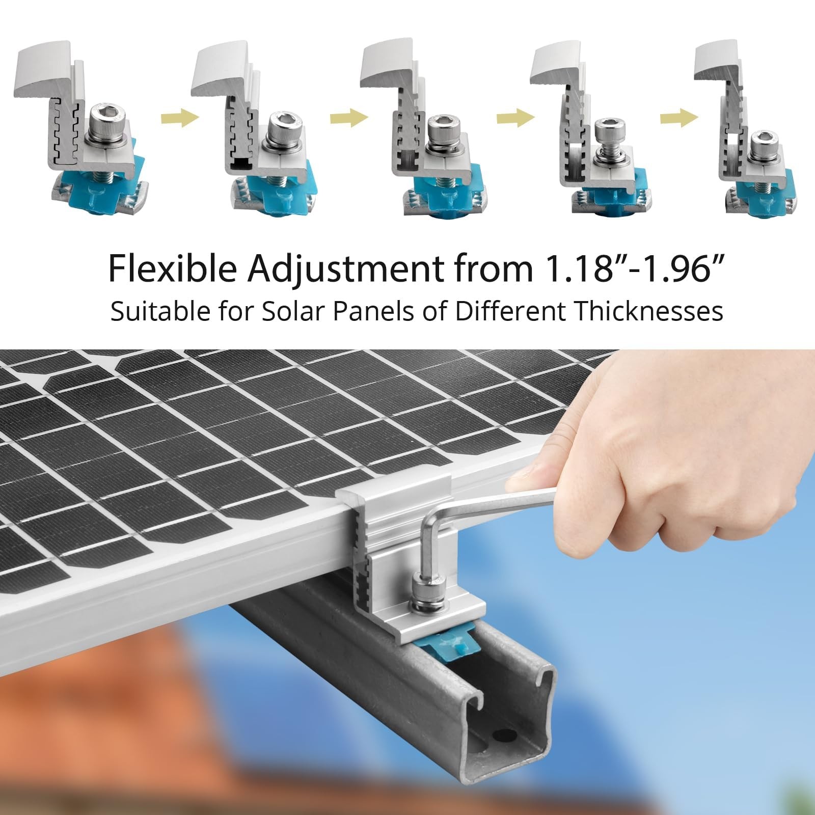 10pcs Adjustable Solar Panel End Clamp for Unistrut, 30-50mm Aluminum Solar P…