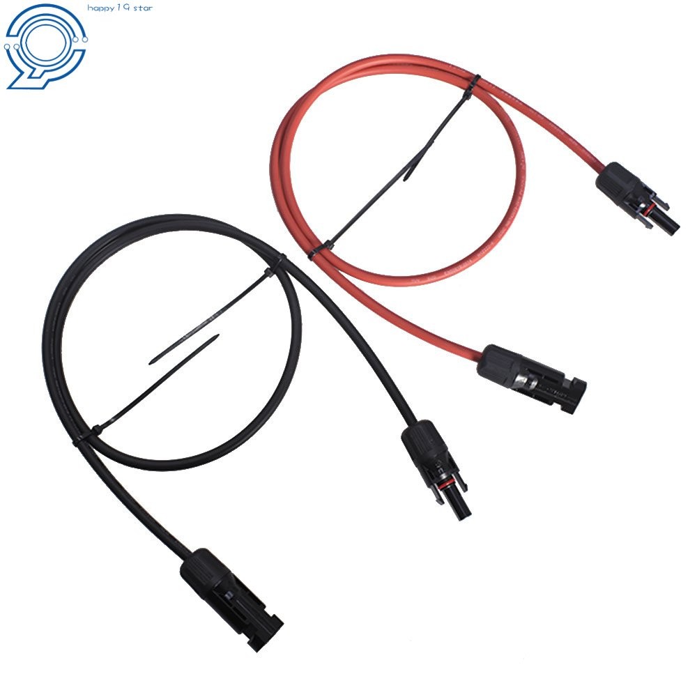 1 Pair 3 Feet Solar Panel Extension Cable Wire Connector 10 AWG Black + Red