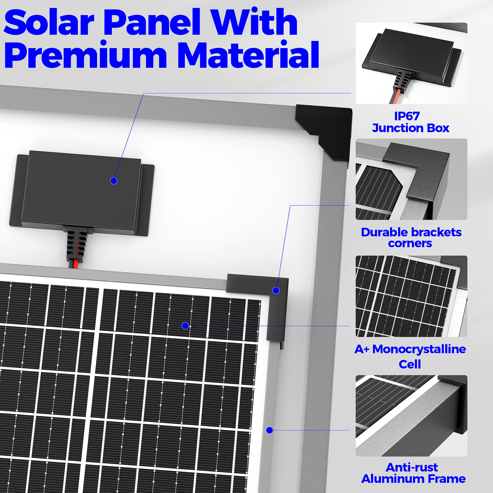VOLTSET 50W Solar Panel Kit with Mount Bracket, 12V Solar Battery Charger for RV