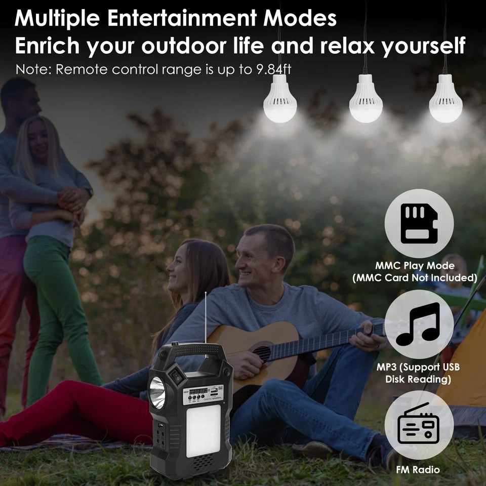 Portable Solar Power Station Rechargeable Backup Power Bank w/Flashlight 3 Light
