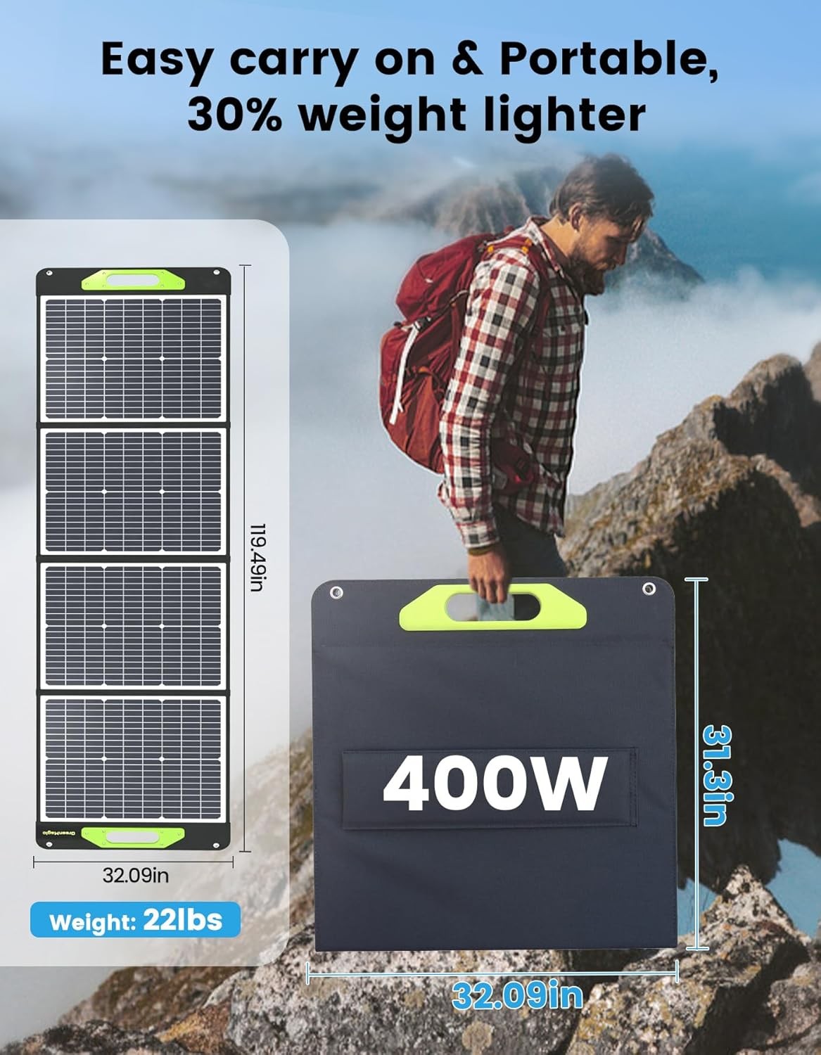 Greenmagic 400W Portable Solar Panel 39V Foldable