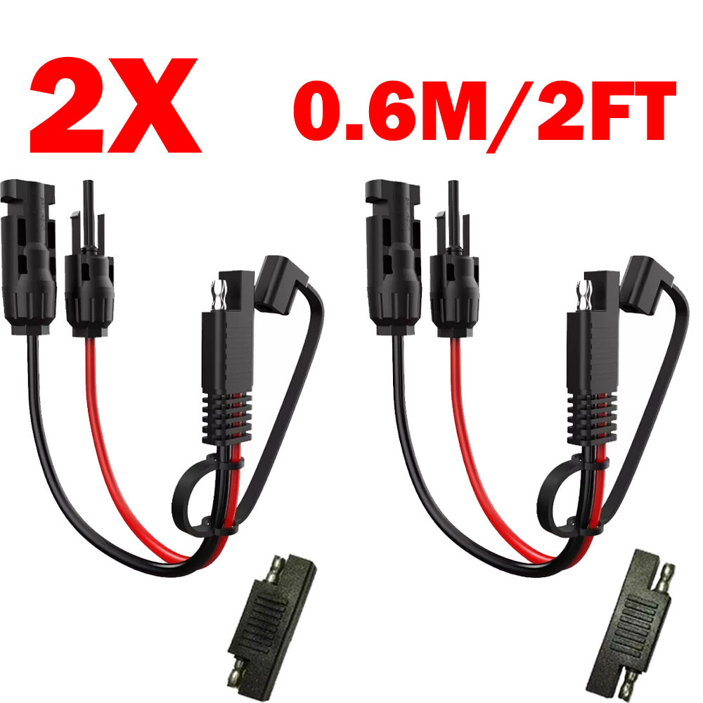 2x Solar Panel Extension Cable 2FT 10AWG SAE to SAE Polarity Reverse Adapter NEW