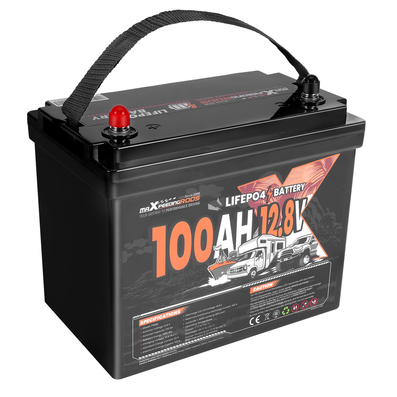 RV Battery 12V 100Ah LiFePO4 Deep Cycle, Low Temp Protection BMS, 1280Wh Energy