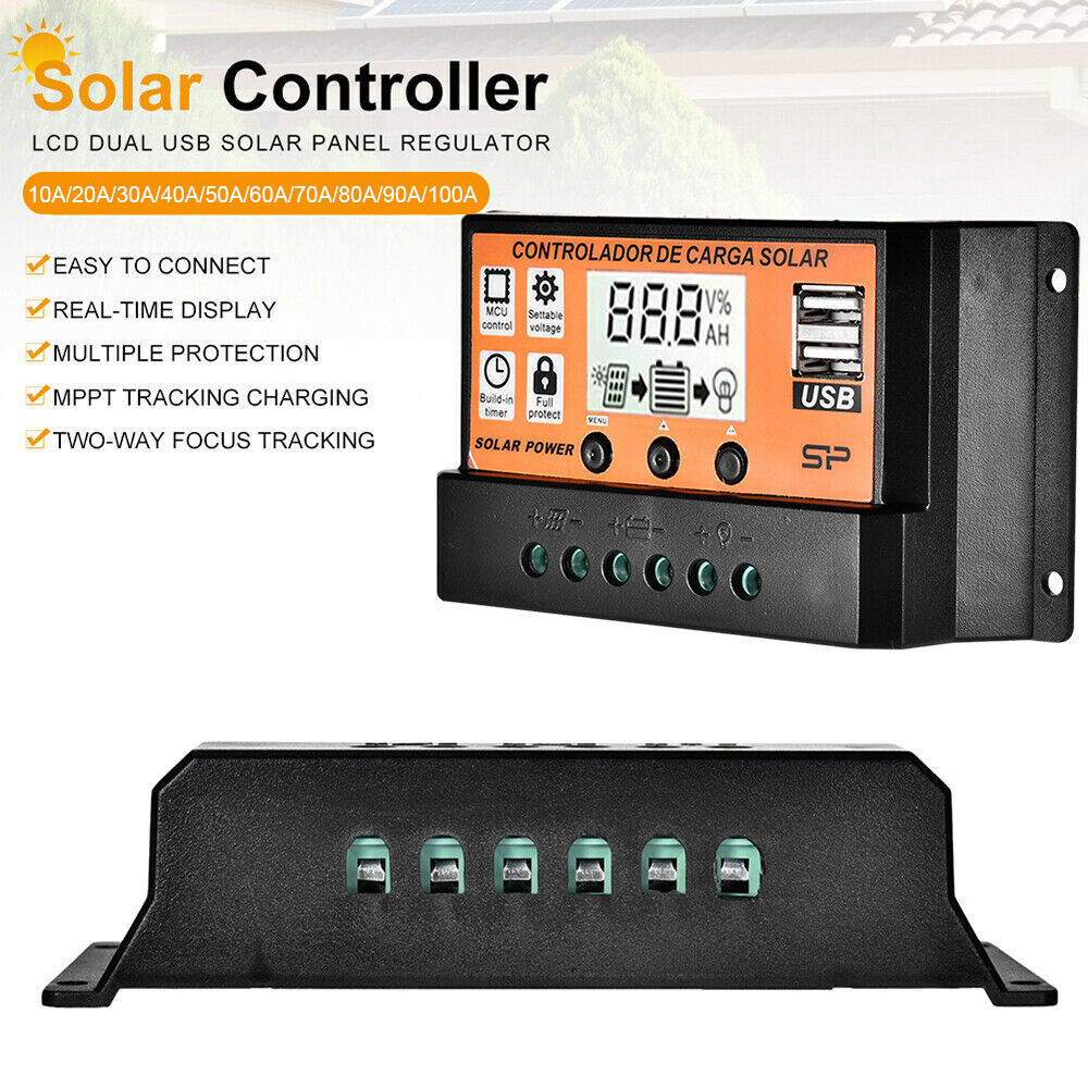 Solar Charge Controller 12V 24V 10A 20A 30A Dual USB Panel Battery Regulator Kit