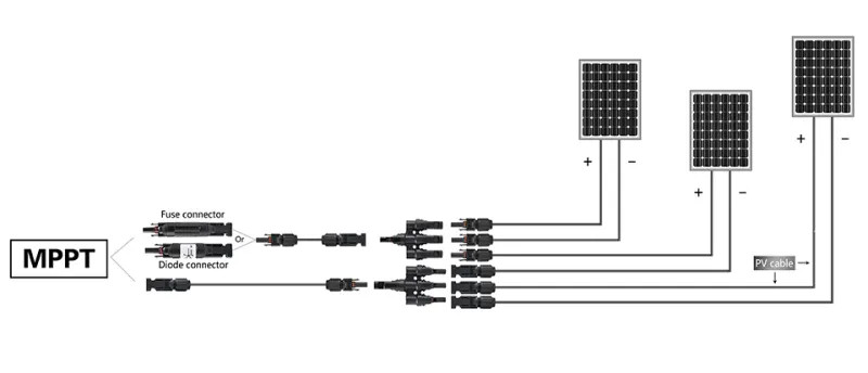 1 Pair Branch Connector 6-in-1 1000V 30A Parallel IP67 Waterproof MC4 Type