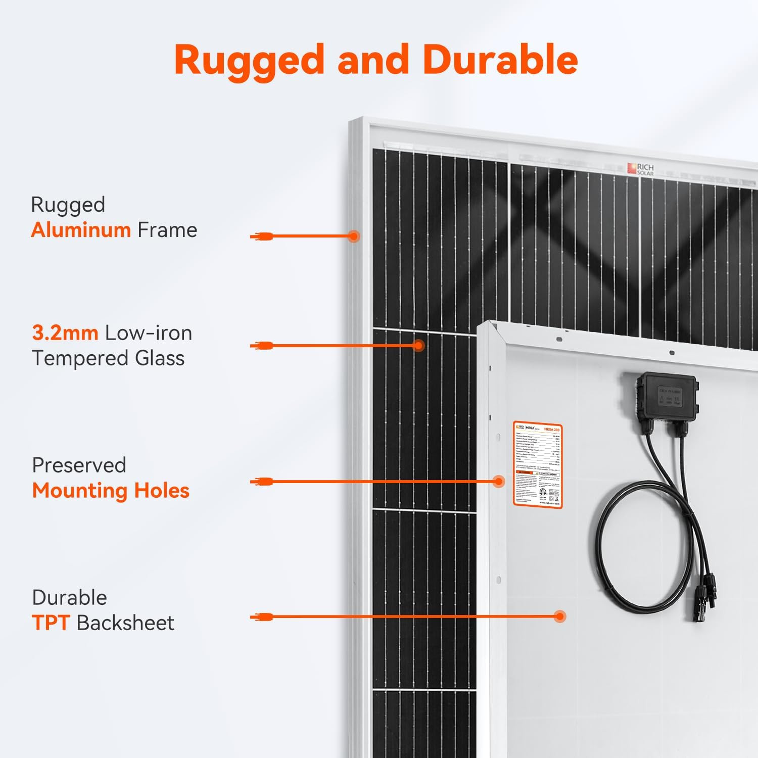 200W 12V Monocrystalline Solar Panel for RV, Marine, Off-Grid Use
