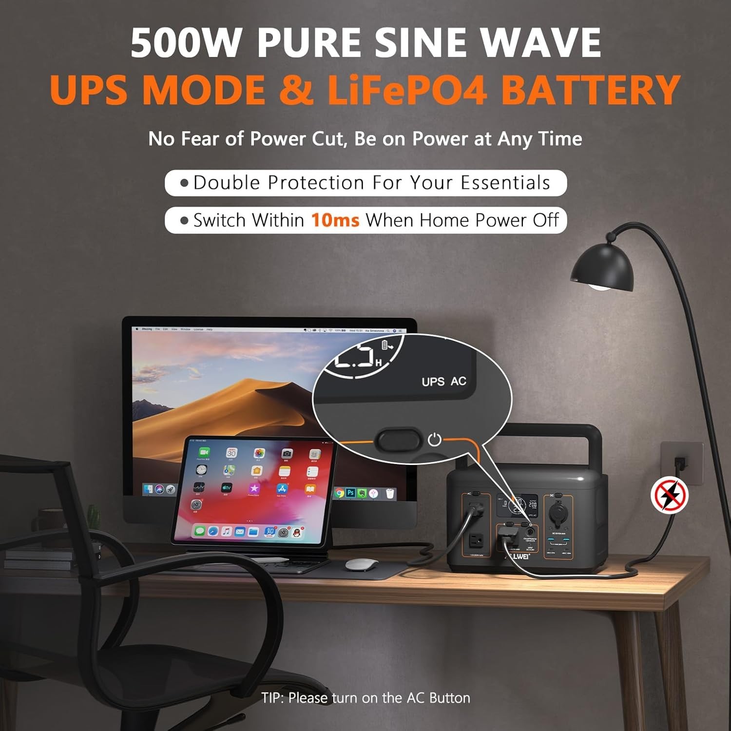 500W 512Wh Portable Solar Generator Station LiFePO4 Battery Power Bank