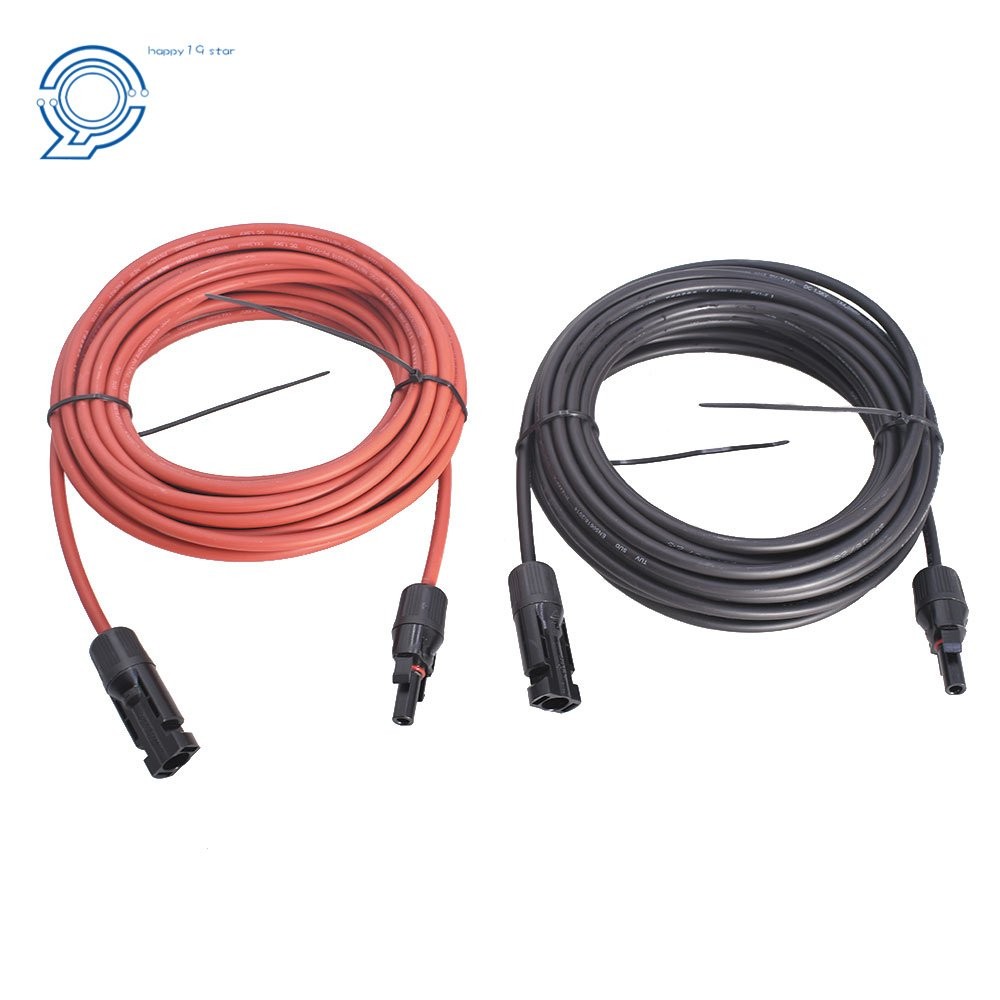 12 AWG Solar Panel Extension Cable Wire Connector 1 Pair 20ft Black + Red