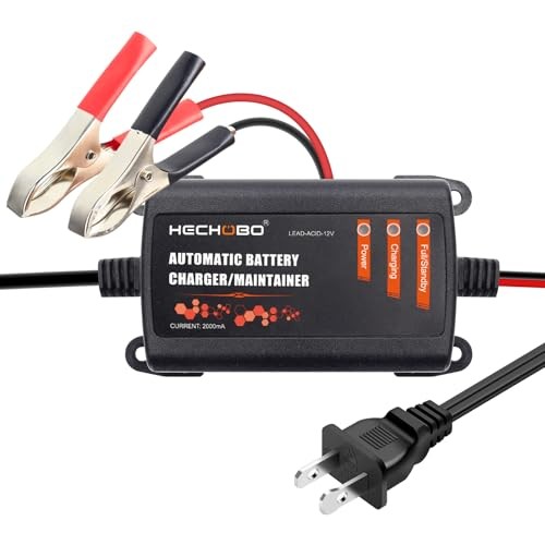 HECHOBO 12v 2A Battery Charger, Trickle Charger for Lawn Mower Battery, 4