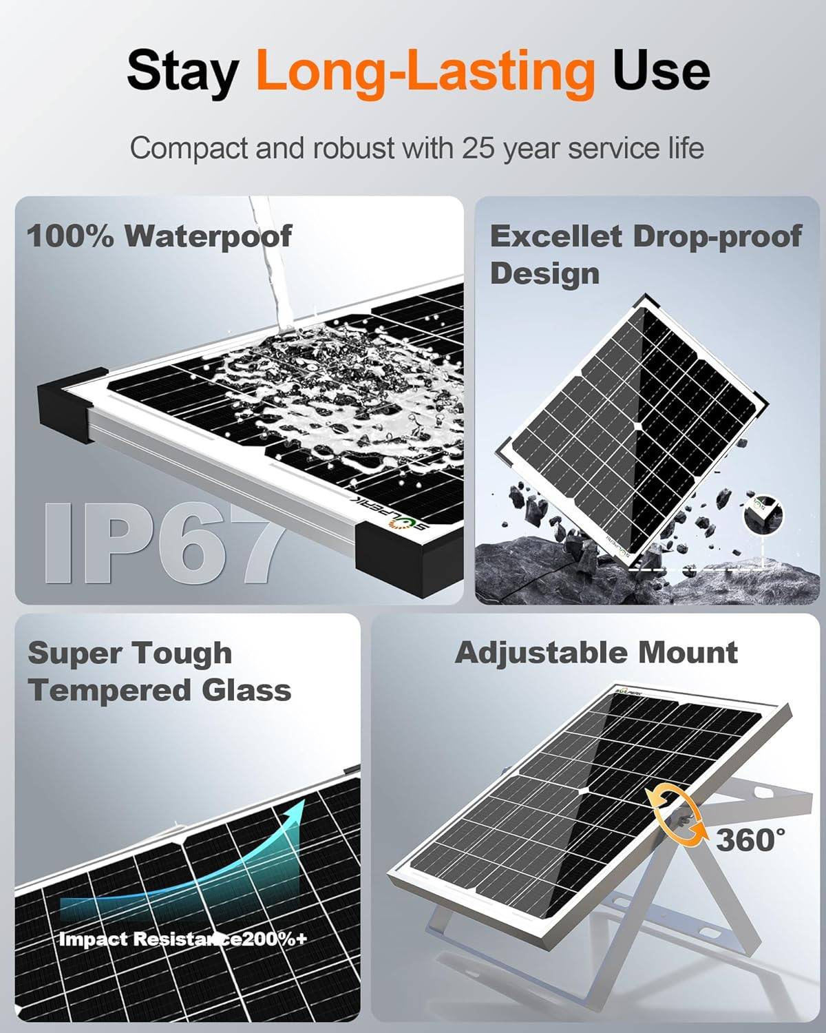 SOLPERK 12V 50W Solar Battery Charger, 2pcs 25W Solar Battery Maintainer+Waterpr